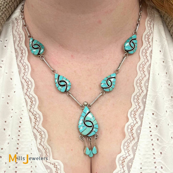 Amy Quandelacy Zuni Hummingbird Sleeping Beauty Turquoise Sterling Silver 925 Necklace