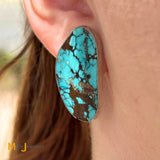 Nick Garcia Santo Domingo Pueblo Sterling Silver 925 Turquoise Slice Earrings