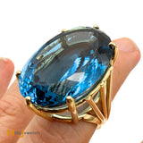 14K Yellow Gold 88.5ct Oval Blue Topaz Solitaire Cocktail Statement Ring Size 8.75