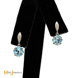 14K White Gold 1.3ctw Aquamarine and 0.04ctw Diamond Dangle Earrings