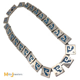 Sterling Silver 925 Turquoise Chip Inlay Box Link Panel Necklace