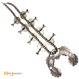 Vintage Signed R Sterling Silver 925 Turquoise and Mother of Pearl Inlay Bluebird Squash Blossom Necklace 25"