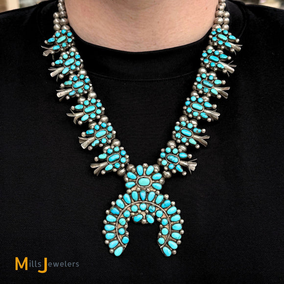 Sterling Silver 925 Turquoise Squash Blossom Necklace 23