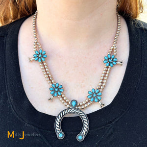 American West Sterling Silver Sleeping Beauty Turquoise Squash Blossom Necklace