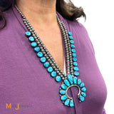Sterling Silver 925 Turquoise Squash Blossom Necklace 25"