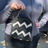 Stella McCartney Tiny Bella Chevron Crystal Falabella Black Tote Bag