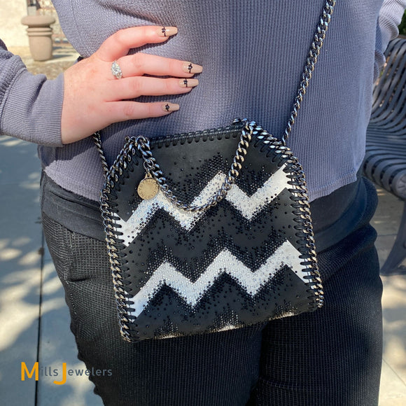 Stella McCartney Tiny Bella Chevron Crystal Falabella Black Tote Bag