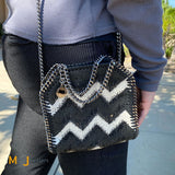 Stella McCartney Tiny Bella Chevron Crystal Falabella Black Tote Bag