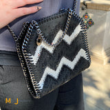 Stella McCartney Tiny Bella Chevron Crystal Falabella Black Tote Bag