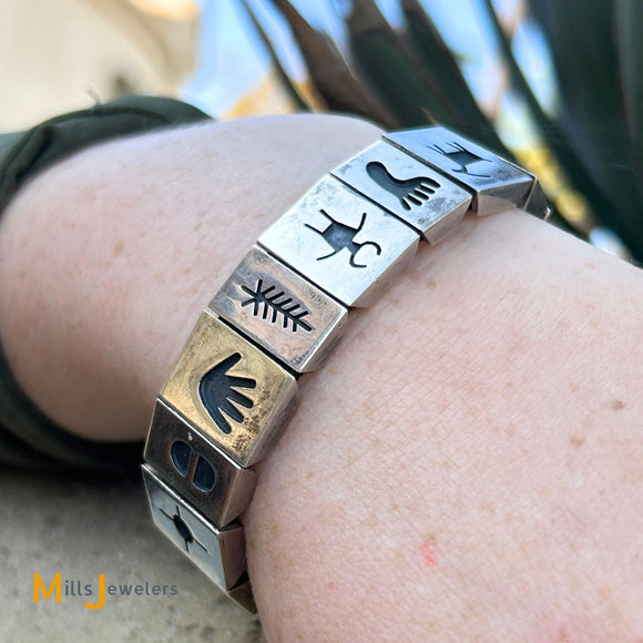 Martin & Denise Stetcher Sterling Silver 925 Petroglyph Panel Bracelet