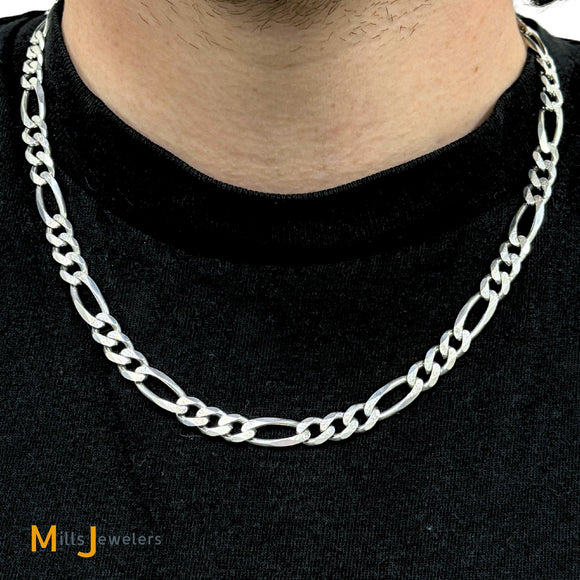 Signed Sterling Silver 925 3x1 Figaro Chain 22” Necklace