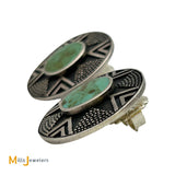 Signed Woods Sterling Silver 925 Shadowbox Green Turquoise Post Earrings