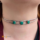 Signed Sterling Silver 3-Stone Turquoise Collar Choker Necklace - Small