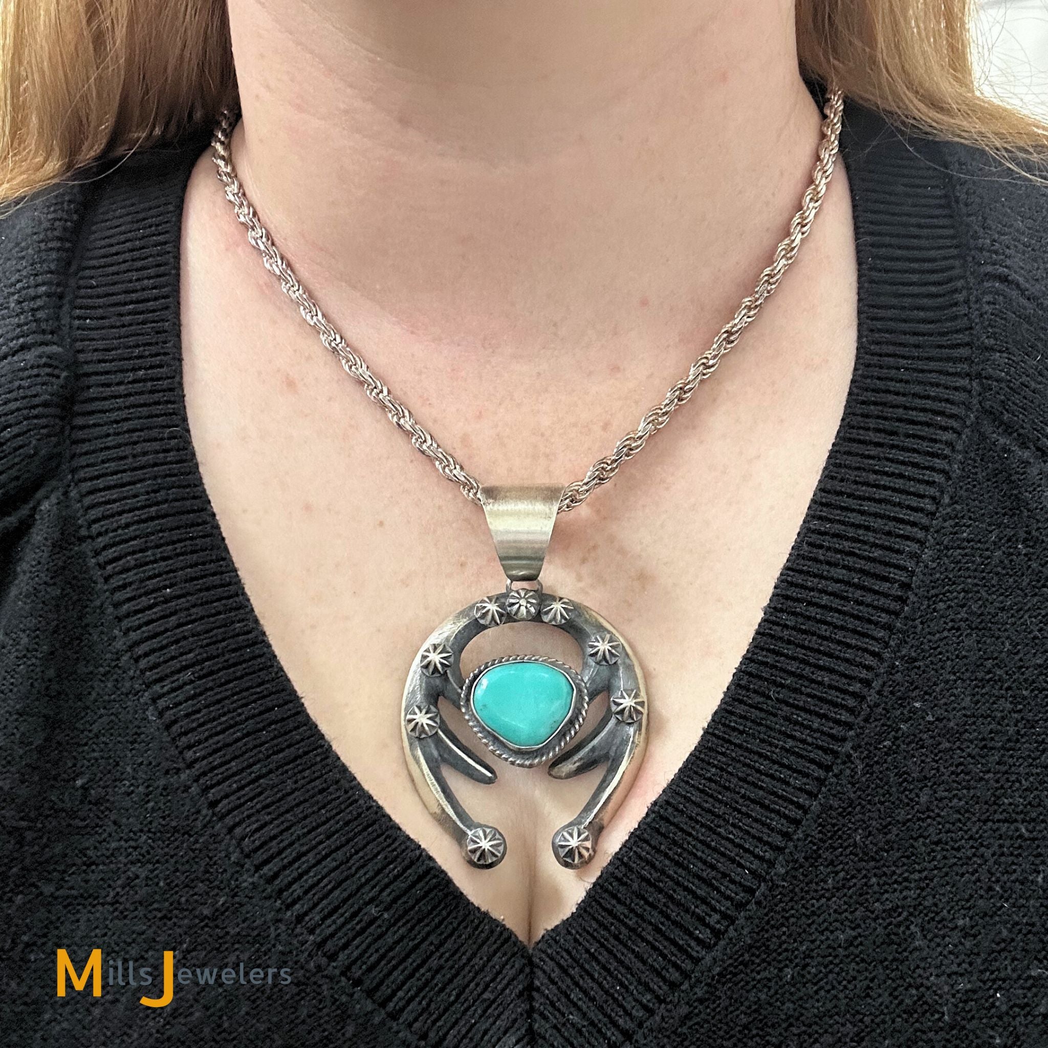 Chimney Butte Navajo Sterling Silver 925 Turquoise Naja Pendant 