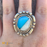 Sterling Silver 925 Turquoise & Opal Ring Size 7.75
