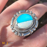 Sterling Silver 925 Turquoise & Opal Ring Size 7.75
