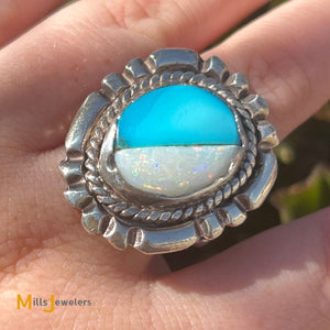 Sterling Silver 925 Turquoise & Opal Ring Size 7.75