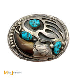 Signed TKE Sterling Silver 925 Turquoise Faux Bear Claw Belt Buckle