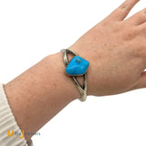 Sterling Silver 925 Blue Turquoise Split Shank Cuff Bracelet