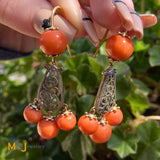 antique coral dangle drop earrings