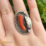 Sterling Silver 925 Coral Ring Size 5.5