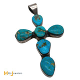Federico Jimenez Sterling Silver 925 Large Turquoise Cross Pendant