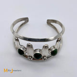 Signed AOR Sterling Silver 925 Guadalajara Mexico 3-Stone Turquoise Cuff Bracelet