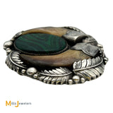 Signed Billy Slim Navajo Faux Bear Claw and Malachite Sterling Silver 925 Large Belt Buckle
