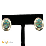 Sterling Silver 925 Inlaid Layered Opal Post Earrings