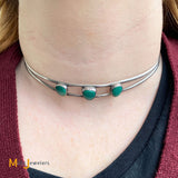 Signed Sterling Silver 3-Stone Turquoise Collar Choker Necklace - Small