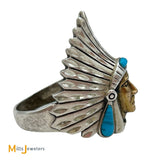 Sterling Silver 925 Native Headdress Turquoise Ring Size 12.5