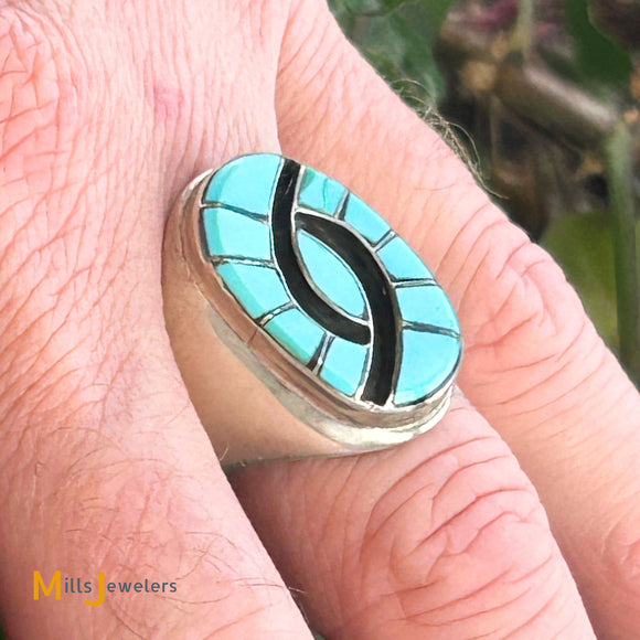 Signed EB Zuni Sterling Silver 925 Turquoise Hummingbird Ring