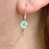14K Yellow Gold Round Cut 1.84ctw Blue Topaz Hoop Earrings