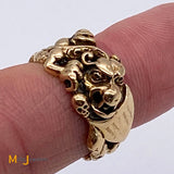 Vintage STRELL 14K Yellow Gold Dragon Skulls Ring Size 6.5