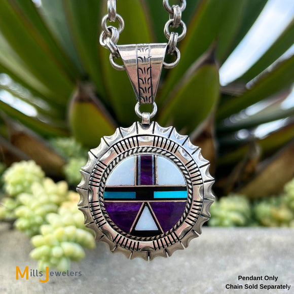Wilson Padilla Navajo Sugilite Opal Turquoise Black Onyx Sterling Silver 925 Inlay Pendant