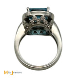 14K White Gold 4ct Cushion Cut Swiss Blue Topaz and 0.55ctw Diamond Halo Cocktail Ring Size 7