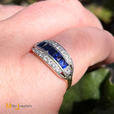 Vintage Platinum and 9K Yellow Gold 0.5ctw Synthetic Sapphire and 0.24ctw Diamond Band Size 5.25