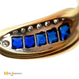 Vintage Platinum and 9K Yellow Gold 0.5ctw Synthetic Sapphire and 0.24ctw Diamond Band Size 5.25