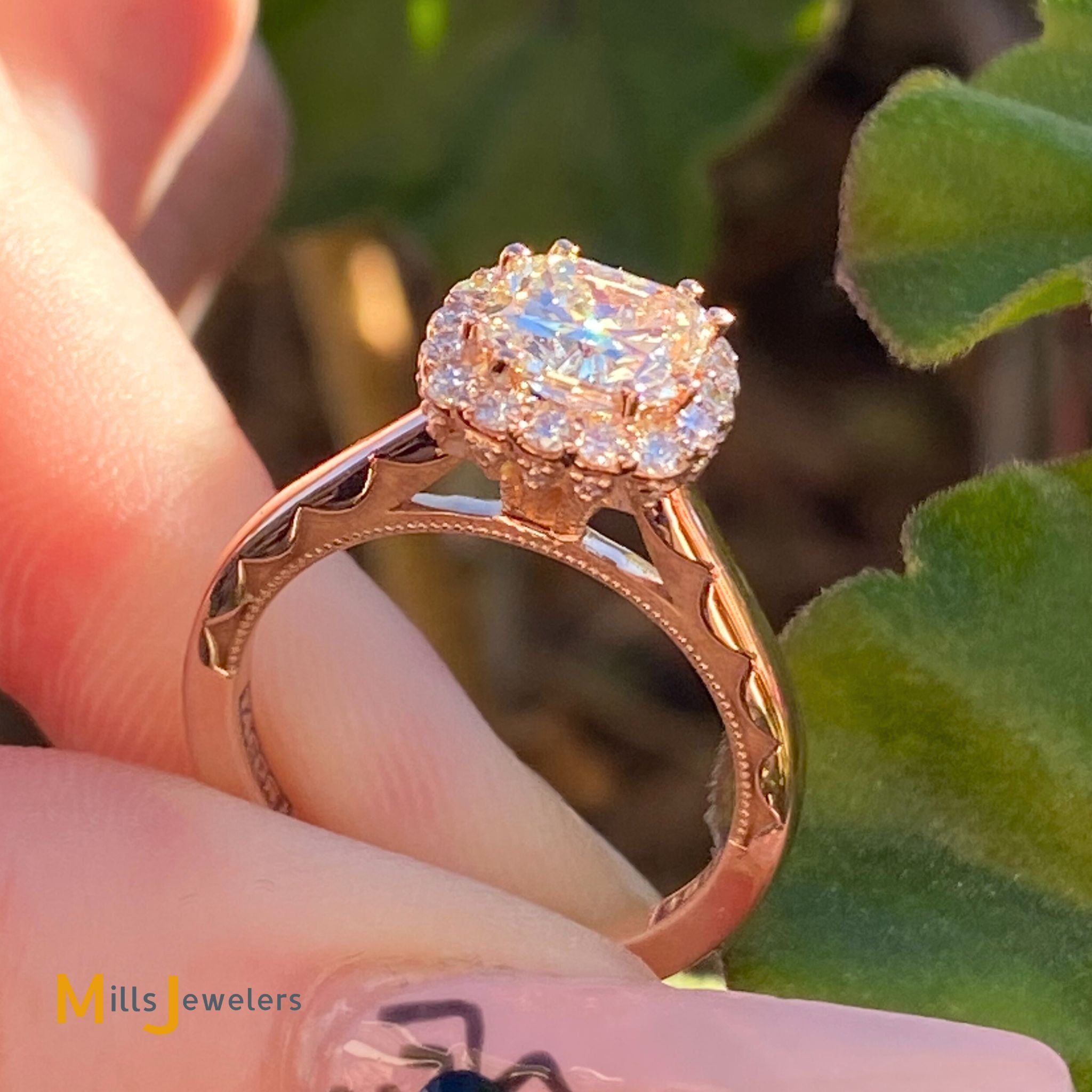 Tacori 18K Rose Gold 1.46ctw Diamond Halo Engagement Ring Size 5.25 Mills Jewelers Loan