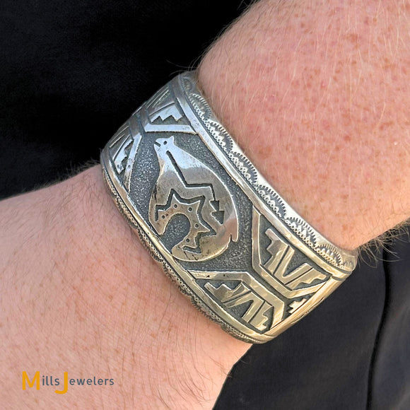 Vintage Thomas Singer Navajo Sterling Silver 925 Bear Cuff Bracelet