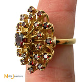 14K Yellow Gold Garnet Cluster Cocktail Ring Size 7.5