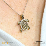 Signed 10K Two-tone Gold 0.58ctw Multicolor Diamond Turtle Pendant