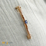 Vintage 14K Yellow Gold 0.28ct Blue Sapphire 0.05ctw Diamond and Pearl Lapel Pin