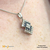 14K White Gold 0.5ctw Blue Sapphire and 0.54ctw Diamond Slide Geometric Pendant