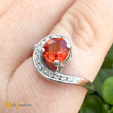 14K White Gold 0.75ct Spessartite Garnet and 0.21ctw Diamond Ring Size 5.25