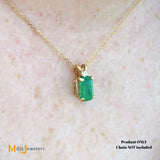 Signed 14K Yellow Gold 0.78ct Emerald and 0.025ct Diamond Slide Pendant