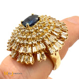 Vintage 14K Yellow Gold 1.53ct Blue Sapphire and 4.96ctw Diamond Cluster Ring