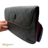 Gucci GG Supreme Black/Grey Coated Canvas Belt Flap Bag