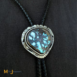 Gilbert Nelson Vintage Navajo Sterling Silver 925 Bisbee Turquoise Bolo Tie