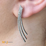 18K White Gold 3-Row 0.69ctw Diamond Drop Butterfly Clasp Earrings